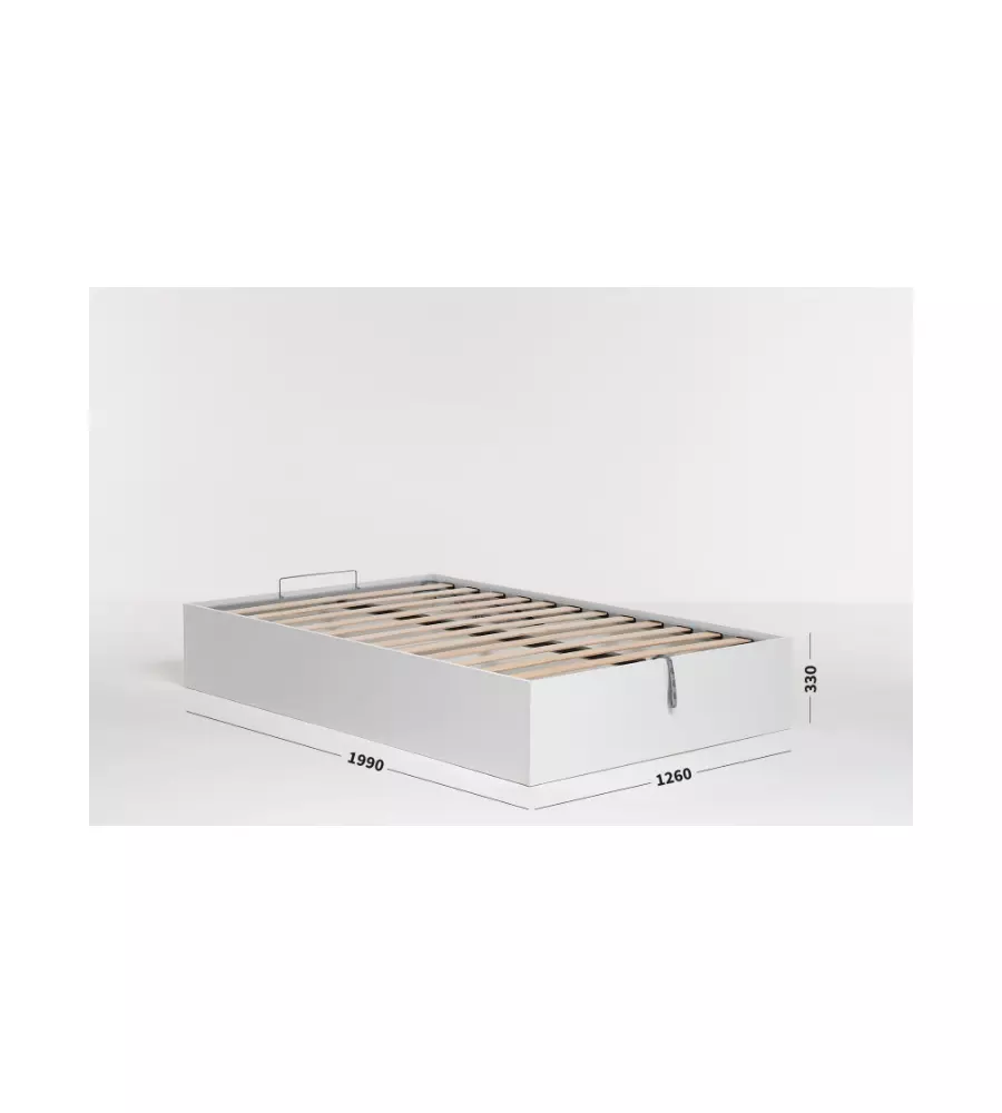 Letto 1 piazza e mezza 'bed box' bianco con rete e contenitore, 120x190 cm